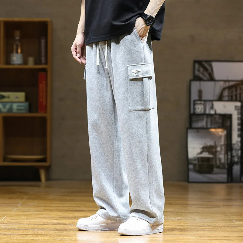 Spring Autumn Multi-Pockets Sweatpants Men Oversized Sportswear Casual Track Pants Plus Size Loose Straight Baggy Trousers Y2k