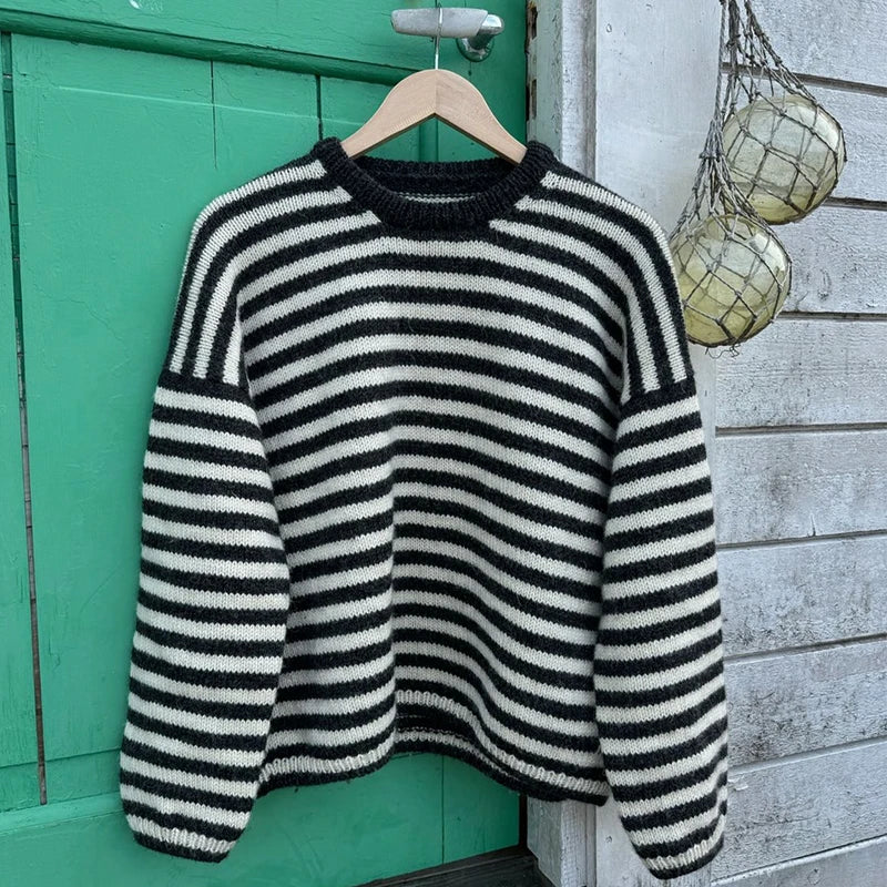 Autumn And Winter New Women Sweater Knitted O-Neck Pullover Fashion Striped Long Sleeve Loose Sweaters Goth Vintage Harajuku Top