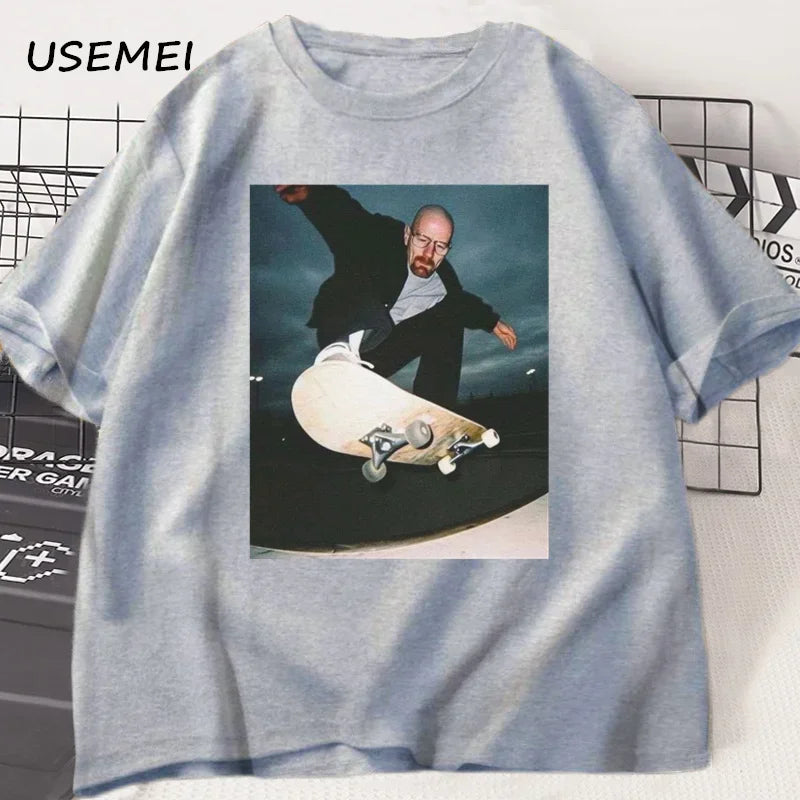 Breaking Bad Heisenberg T-shirts Man Walter White 90s Skate T-Shirt Woman and Man Unisex Graphic Printed T Shirt Cotton Tees