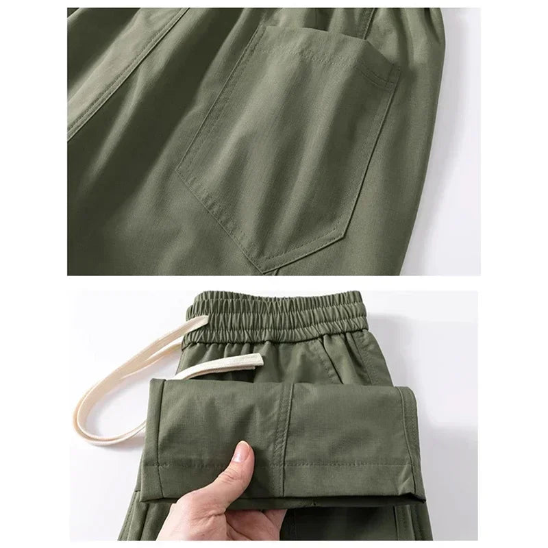 Men's Baggy Straight Combat Cargo Pants Basic Versatile Outdoor Sports Ripstop Trousers Multi Pockets Wide Leg Casual Pants Male