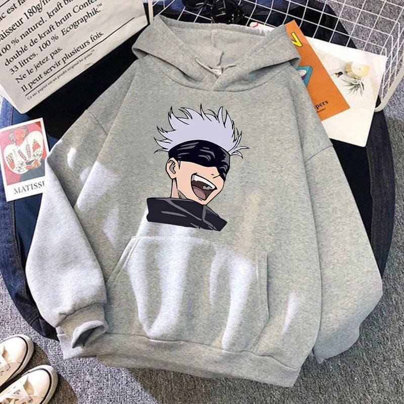 Anime Satoru Gojo Printed Long Sleeve Pullover Hoodies For Women And Men Couple Casual Sweatshirts Autumn Winter Plus Size Tops