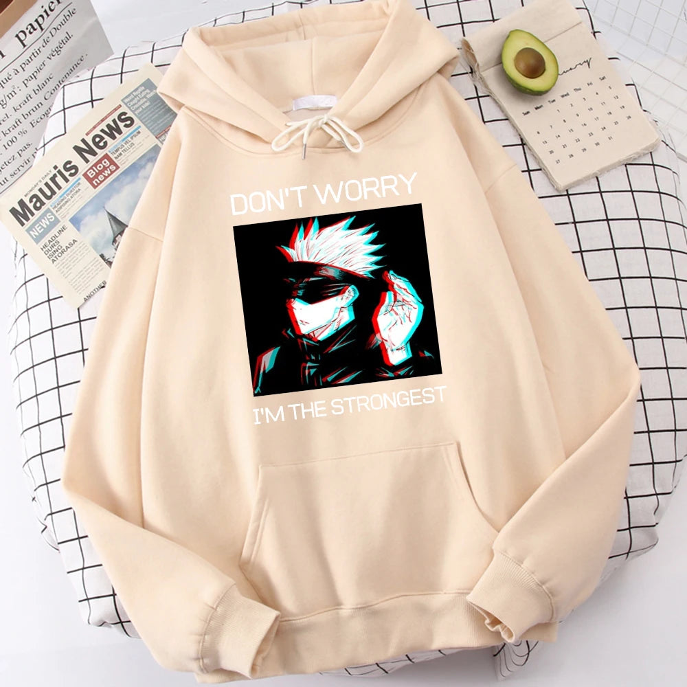 Gojo Sensei Anime Don'T Worry Prints Hoodies Men's Hipster Soft Hoodie Warm Autumn Hoody Comfortable Casual Tracksuit Unisex