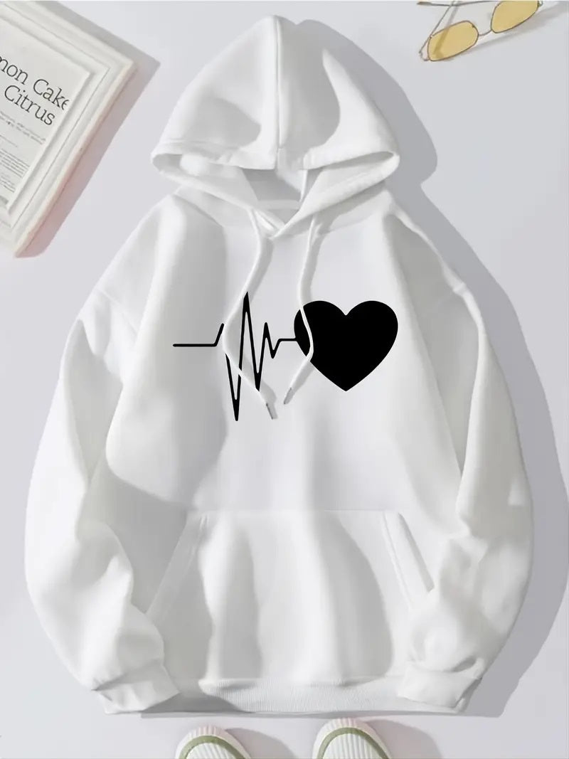 Hirsionsan Heart Print Women Sweatshirt Soft Casual Loose Vintage Female Hoodies 2023 Winter New Warm Fleece Student Tops Y2k