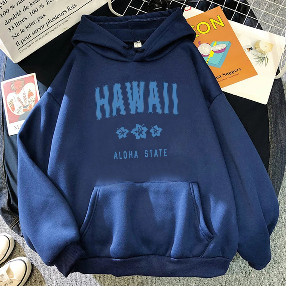 Hawaii Aloha State Letter Printed Clothes Female Hip Hop Street Hoodies Casual Fashion Sweatshirt Comfortable Loose Womens Hoody