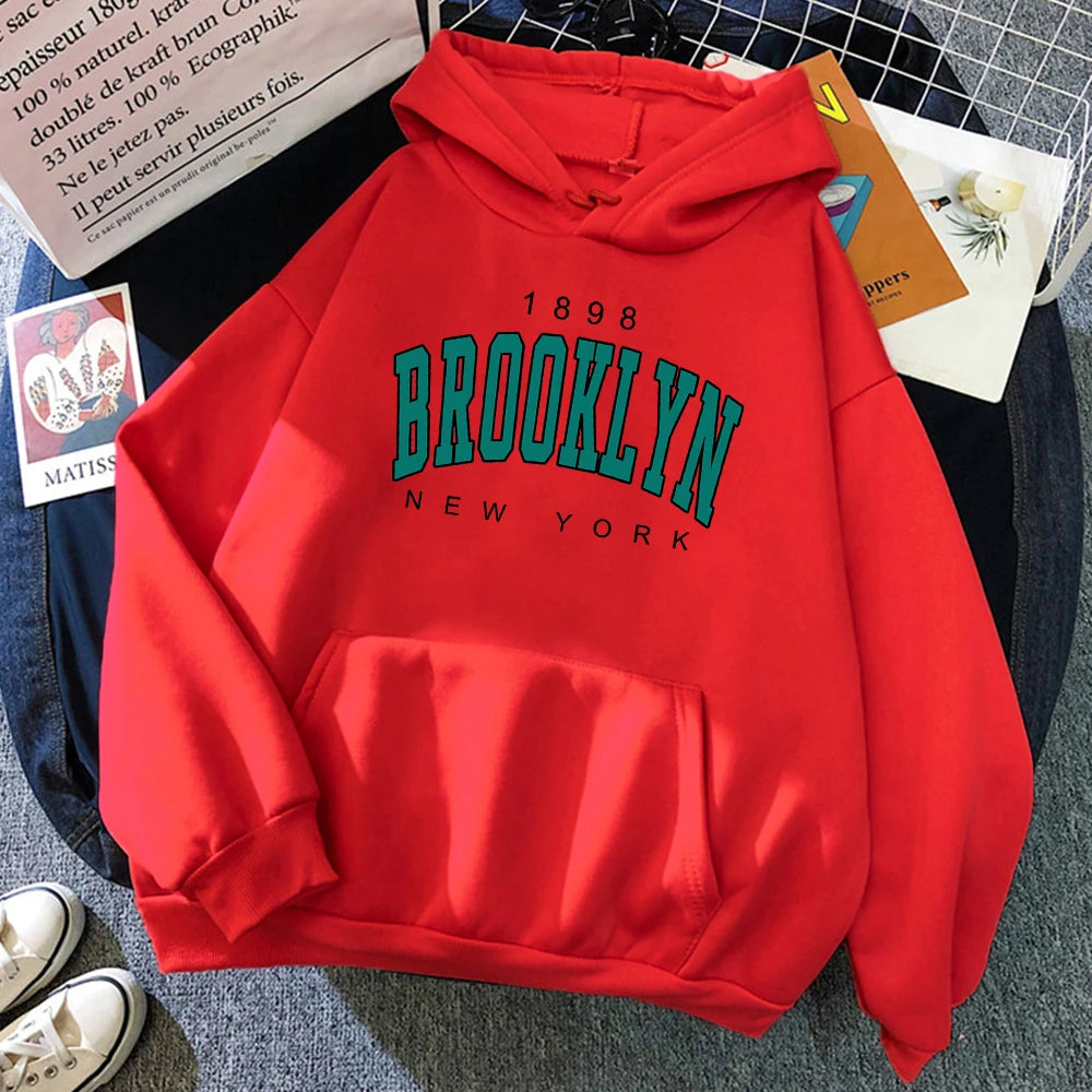 1898 Brooklyn New York Printed Women Hoodies Fashion Fleece Hoody Creativity USA Pullover Street Loose Woman Clothing