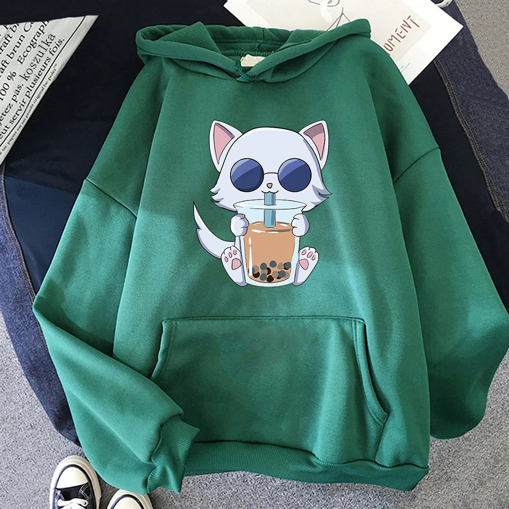 Kawaii Bubble Tea Satoru Gojo Cat Hoodie Women Unisex Jujutsu Kaisen Hoodies Sweatshirts Manga Anime Cartoon Plus Size Hoodie