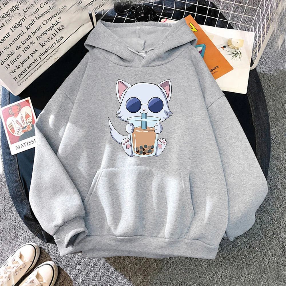 Kawaii Bubble Tea Satoru Gojo Cat Hoodie Women Unisex Jujutsu Kaisen Hoodies Sweatshirts Manga Anime Cartoon Plus Size Hoodie