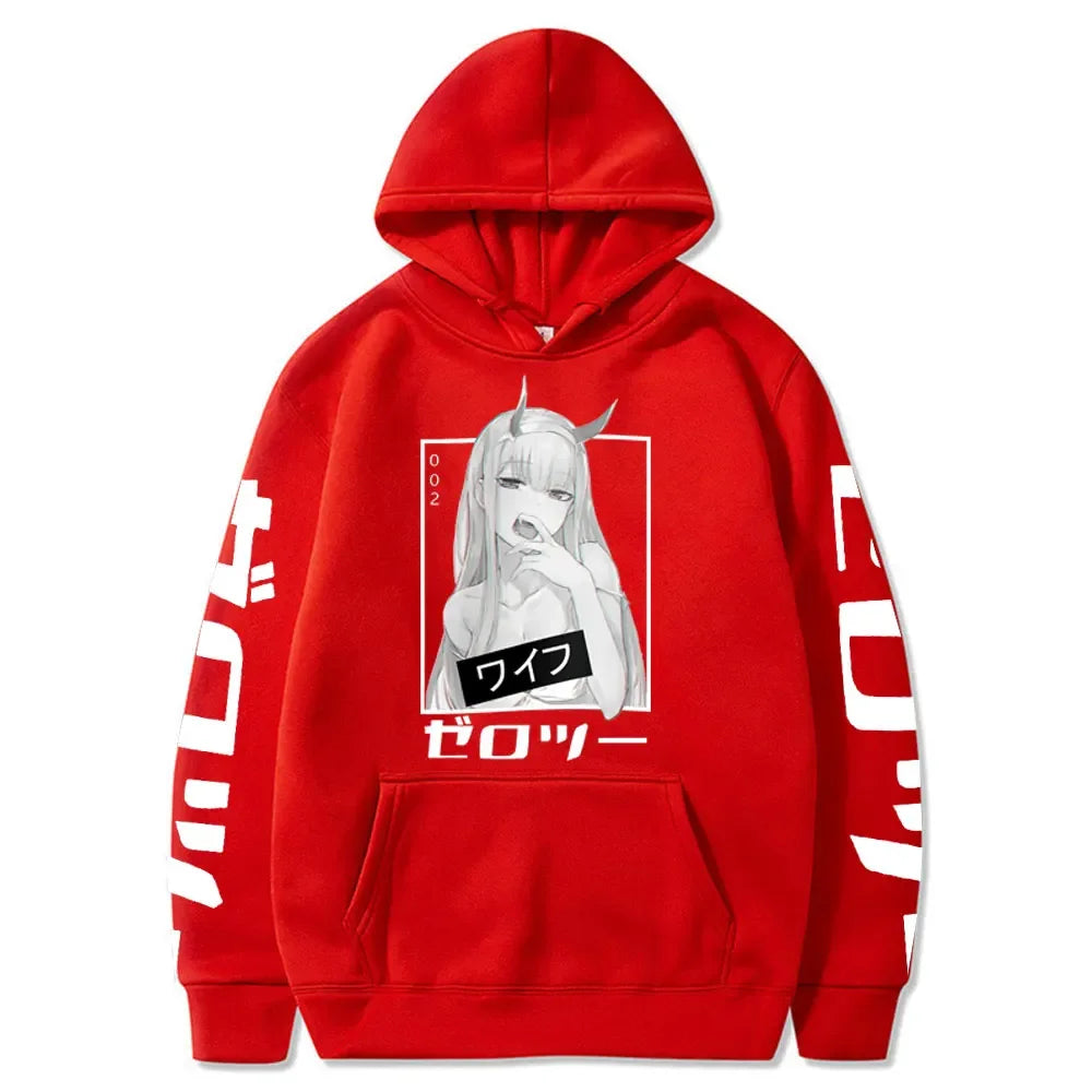 Anime Darling In The Franxx Zero Two Hoodies Men Casual Harajuku Streetwear Pullover Autumn Y2K Oversized Hooded Sweatshirt Tops