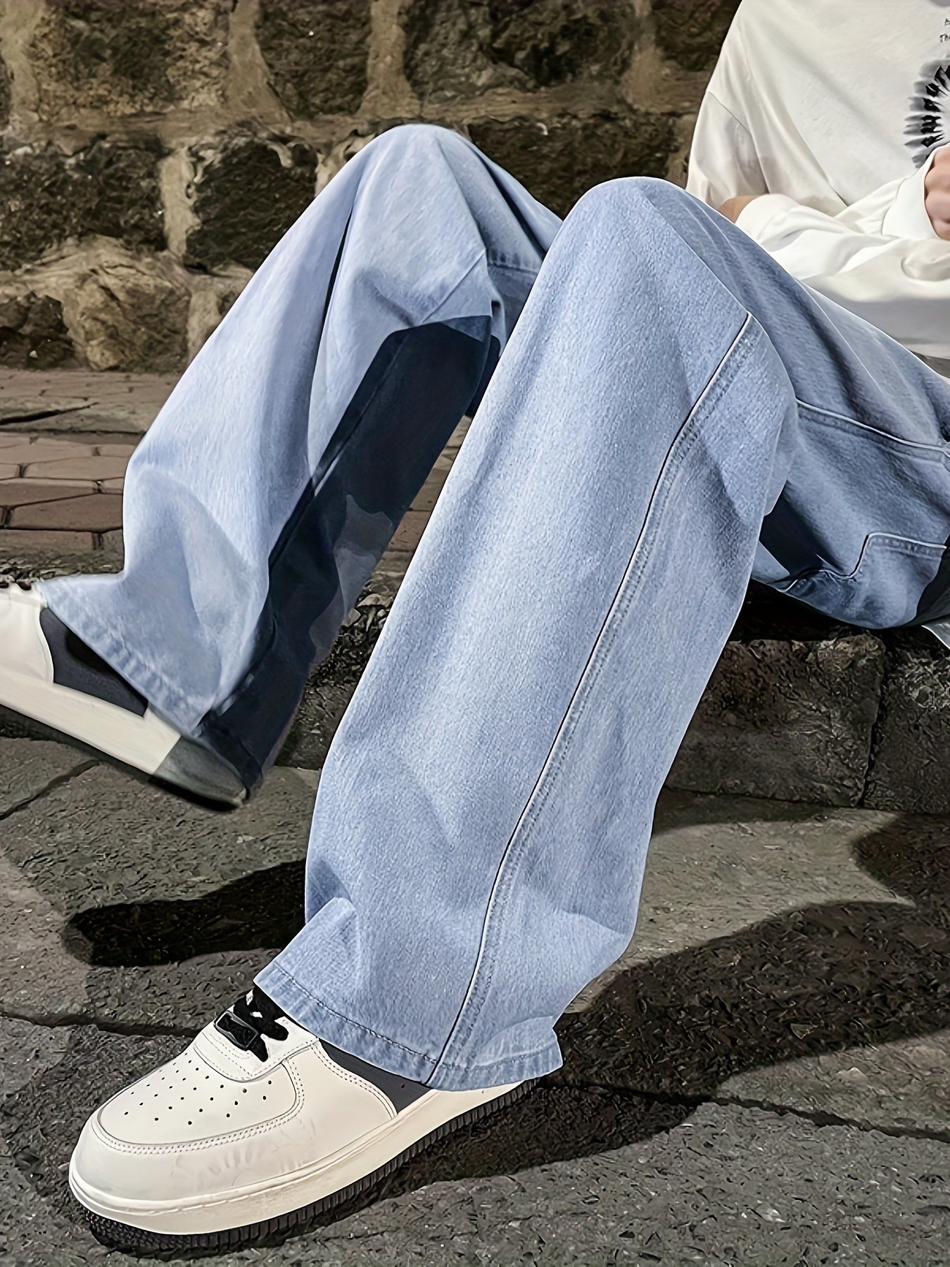 [Loose Fit] Men's Solid Straight Leg Jeans - Loose Fit, Casual Denim Pants - For Daily Wear