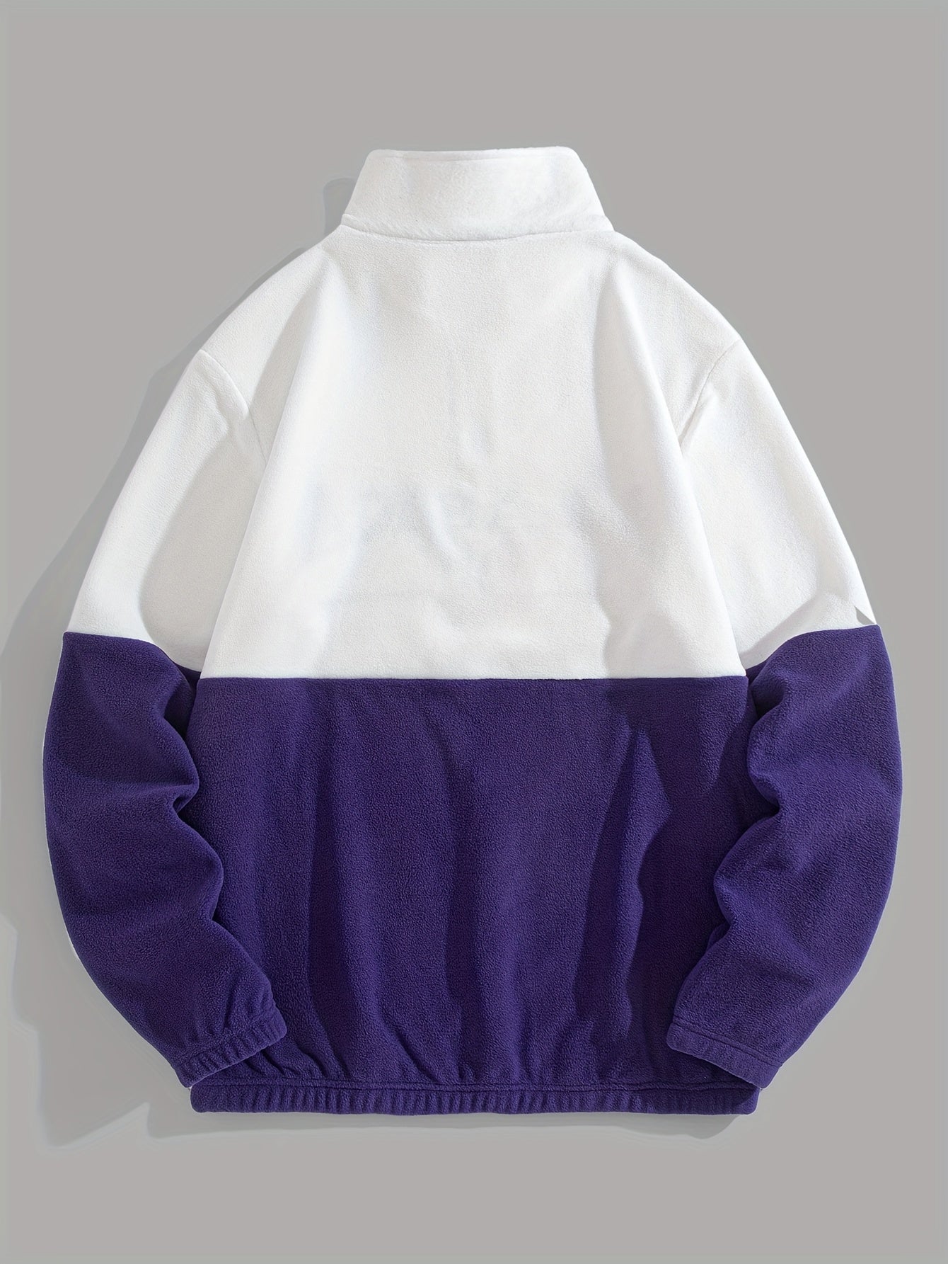 Thickened Fleece Color-Blocked Embroidered High-Neck Zip-Up Sweatshirt